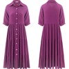 image:imageRVivimos Womens Summer Cotton Half Sleeves Button Down Casual Loose Slit Midi Dress with PocketsPurple