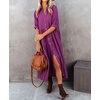 image:imageRVivimos Womens Summer Cotton Half Sleeves Button Down Casual Loose Slit Midi Dress with PocketsPurple