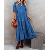 image:imageRVivimos Womens Summer Cotton Half Sleeves Button Down Casual Loose Slit Midi Dress with PocketsRoyal Blue