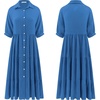 image:imageRVivimos Womens Summer Cotton Half Sleeves Button Down Casual Loose Slit Midi Dress with PocketsRoyal Blue
