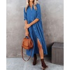 image:imageRVivimos Womens Summer Cotton Half Sleeves Button Down Casual Loose Slit Midi Dress with PocketsRoyal Blue