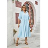 image:imageRVivimos Womens Summer Cotton Half Sleeves Button Down Casual Loose Slit Midi Dress with PocketsSkyblue