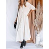 image:imageRVivimos Womens Summer Cotton Half Sleeves Button Down Casual Loose Slit Midi Dress with PocketsWhite