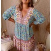 image:imageRVivimos Womens Summer Cotton Long Sleeves Casual Boho VNeck Buttons Floral Print Mini Tunic DressGreen