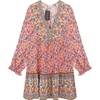 image:imageRVivimos Womens Summer Cotton Long Sleeves Casual Boho VNeck Buttons Floral Print Mini Tunic DressPink