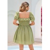 image:imageRVivimos Womens Summer Cotton Short Sleeve Square Neck Elastic Smocked Ruffle Floral Print Swing Mini DressArmy Green