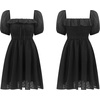 image:imageRVivimos Womens Summer Cotton Short Sleeve Square Neck Elastic Smocked Ruffle Floral Print Swing Mini DressBlack