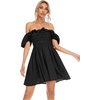 image:imageRVivimos Womens Summer Cotton Short Sleeve Square Neck Elastic Smocked Ruffle Floral Print Swing Mini DressBlack