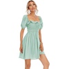 image:imageRVivimos Womens Summer Cotton Short Sleeve Square Neck Elastic Smocked Ruffle Floral Print Swing Mini DressGreen