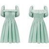 image:imageRVivimos Womens Summer Cotton Short Sleeve Square Neck Elastic Smocked Ruffle Floral Print Swing Mini DressGreen