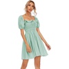 image:imageRVivimos Womens Summer Cotton Short Sleeve Square Neck Elastic Smocked Ruffle Floral Print Swing Mini DressGreen