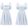image:imageRVivimos Womens Summer Cotton Short Sleeve Square Neck Elastic Smocked Ruffle Floral Print Swing Mini DressLightblue