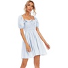 image:imageRVivimos Womens Summer Cotton Short Sleeve Square Neck Elastic Smocked Ruffle Floral Print Swing Mini DressLightblue
