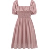 image:imageRVivimos Womens Summer Cotton Short Sleeve Square Neck Elastic Smocked Ruffle Floral Print Swing Mini DressMauve