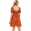 image:imageRVivimos Womens Summer Cotton Short Sleeve Square Neck Elastic Smocked Ruffle Floral Print Swing Mini DressOrange
