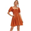 image:imageRVivimos Womens Summer Cotton Short Sleeve Square Neck Elastic Smocked Ruffle Floral Print Swing Mini DressOrange