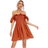 image:imageRVivimos Womens Summer Cotton Short Sleeve Square Neck Elastic Smocked Ruffle Floral Print Swing Mini DressOrange