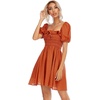 image:imageRVivimos Womens Summer Cotton Short Sleeve Square Neck Elastic Smocked Ruffle Floral Print Swing Mini DressOrange