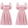 image:imageRVivimos Womens Summer Cotton Short Sleeve Square Neck Elastic Smocked Ruffle Floral Print Swing Mini DressPink