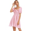 image:imageRVivimos Womens Summer Cotton Short Sleeve Square Neck Elastic Smocked Ruffle Floral Print Swing Mini DressPink