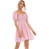 image:imageRVivimos Womens Summer Cotton Short Sleeve Square Neck Elastic Smocked Ruffle Floral Print Swing Mini DressPink