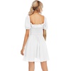image:imageRVivimos Womens Summer Cotton Short Sleeve Square Neck Elastic Smocked Ruffle Floral Print Swing Mini DressWhite