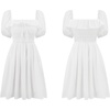 image:imageRVivimos Womens Summer Cotton Short Sleeve Square Neck Elastic Smocked Ruffle Floral Print Swing Mini DressWhite