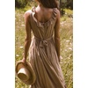 image:imageRVivimos Womens Summer Cotton Sleeveless Midi Dresses Vintage Lace Trim Button Up Tie Waist Casual ALine Flowy Long DressesKhaki
