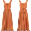 image:imageRVivimos Womens Summer Cotton Sleeveless Midi Dresses Vintage Lace Trim Button Up Tie Waist Casual ALine Flowy Long DressesOrange