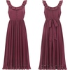 image:imageRVivimos Womens Summer Cotton Sleeveless Midi Dresses Vintage Lace Trim Button Up Tie Waist Casual ALine Flowy Long DressesWinered