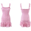 image:imageRVivimos Womens Summer Cute Strap Mini Dress Boho Casual Sleeveless Tiered Ruffle Stretchy Smocked Backless Bodycon DressesPink