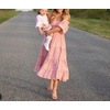 image:imageRVivimos Womens Summer Dress Chiffon Boho Puff Sleeves Ruffle Floral Print Causal Off Shoulder Split Midi DressPink