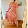 image:imageRVivimos Womens Summer Dress Chiffon Boho Puff Sleeves Ruffle Floral Print Causal Off Shoulder Split Midi DressPink