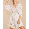 image:imageRVivimos Womens Summer Floral Dress 34 Sleeve Deep V Neck Boho Drawstring Backless Swing Mini DressBeige