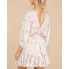 image:imageRVivimos Womens Summer Floral Dress 34 Sleeve Deep V Neck Boho Drawstring Backless Swing Mini DressBeige