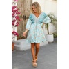 image:imageRVivimos Womens Summer Floral Dress 34 Sleeve Deep V Neck Boho Drawstring Backless Swing Mini DressBlueturquoise