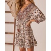 image:imageRVivimos Womens Summer Floral Dress 34 Sleeve Deep V Neck Boho Drawstring Backless Swing Mini DressCoffee Brown