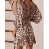 image:imageRVivimos Womens Summer Floral Dress 34 Sleeve Deep V Neck Boho Drawstring Backless Swing Mini DressCoffee Brown