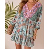 image:imageRVivimos Womens Summer Floral Dress 34 Sleeve Deep V Neck Boho Drawstring Backless Swing Mini DressLight Green