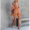 image:imageRVivimos Womens Summer Floral Dress 34 Sleeve Deep V Neck Boho Drawstring Backless Swing Mini DressOrange
