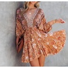 image:imageRVivimos Womens Summer Floral Dress 34 Sleeve Deep V Neck Boho Drawstring Backless Swing Mini DressOrange