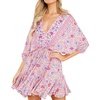 image:imageRVivimos Womens Summer Floral Dress 34 Sleeve Deep V Neck Boho Drawstring Backless Swing Mini DressPink