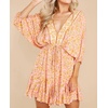 image:imageRVivimos Womens Summer Floral Dress 34 Sleeve Deep V Neck Boho Drawstring Backless Swing Mini DressPinkgold