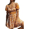 image:imageRVivimos Womens Summer Short Sleeve Cotton Floral Print Bohemian Mini DressYellow