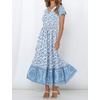 image:imageRVivimos Womens Summer Short Sleeve Cotton Print Button Up Bohemian Midi DressBlue
