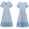 image:imageRVivimos Womens Summer Short Sleeve Cotton Print Button Up Bohemian Midi DressBlue