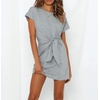 image:imageRVivimos Womens Summer Short Sleeve Cotton Solid Tieup TShirt DressGrey