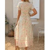 image:imageRVivimos Womens Summer Short Sleeve Floral Print Bohemian Beach Waist Tie Wrap Long Flowy Dress with SlitBeige