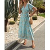 image:imageRVivimos Womens Summer Short Sleeve Floral Print Bohemian Beach Waist Tie Wrap Long Flowy Dress with SlitBlue
