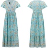 image:imageRVivimos Womens Summer Short Sleeve Floral Print Bohemian Beach Waist Tie Wrap Long Flowy Dress with SlitBlue